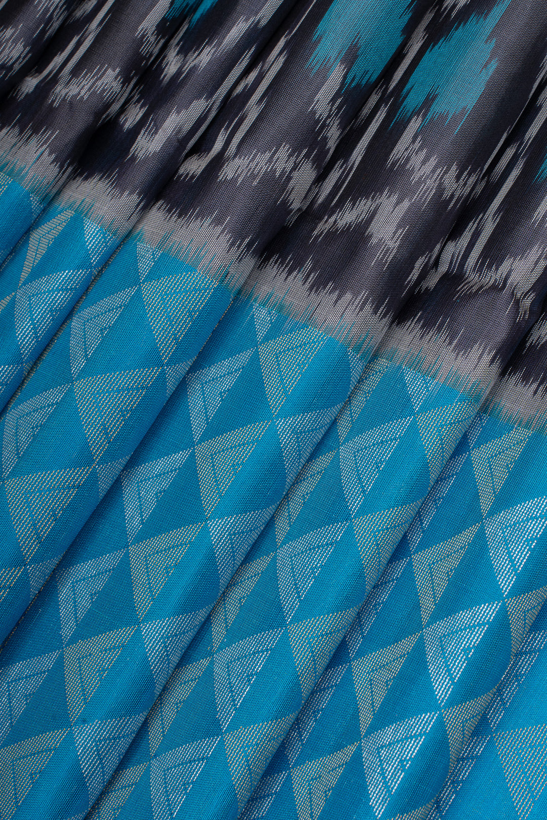 Grey and blue ikat pure soft silk saree