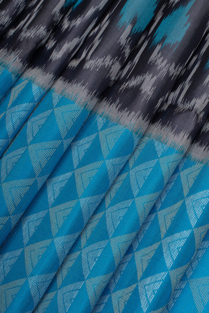 Grey and blue ikat pure soft silk saree