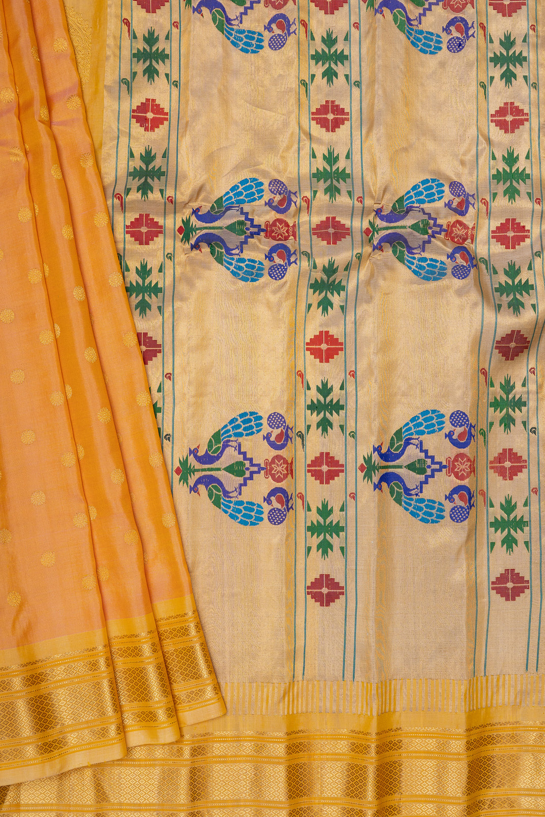 Sandal yellow Gadwal &amp; Kuttu Gadwal silk saree