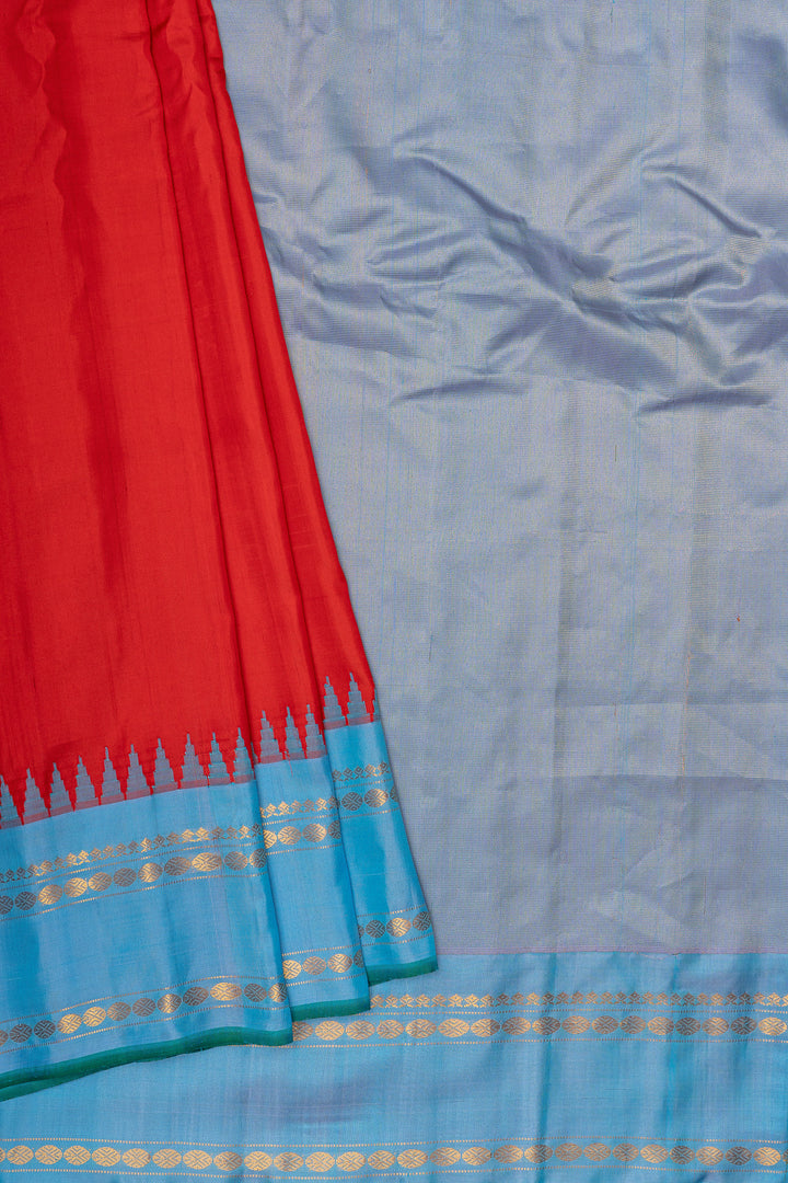 Red and teal Blue pure Kuttu Gadwal Silk Saree