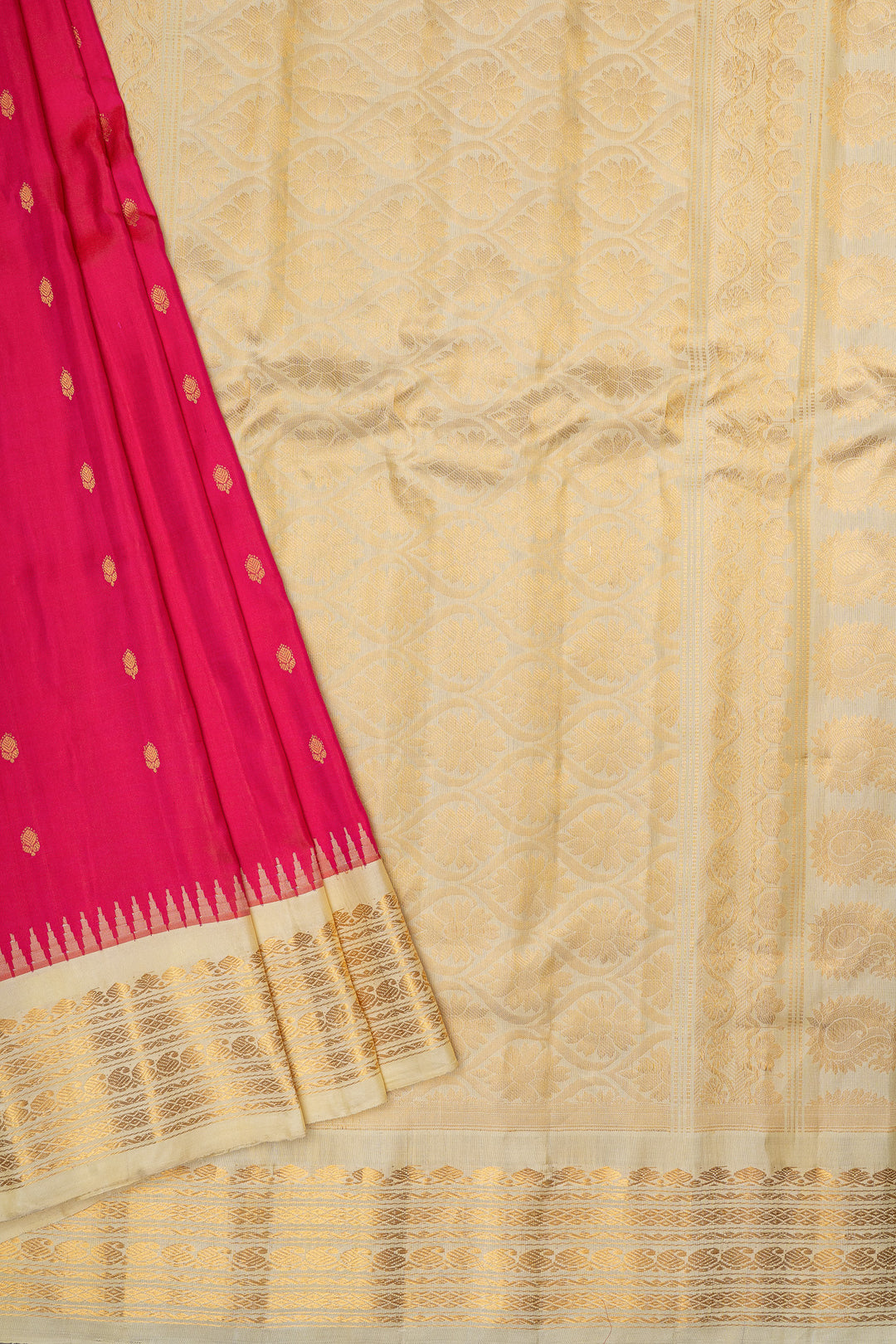 Red pink and ivory pure Kuttu Gadwal Silk Saree