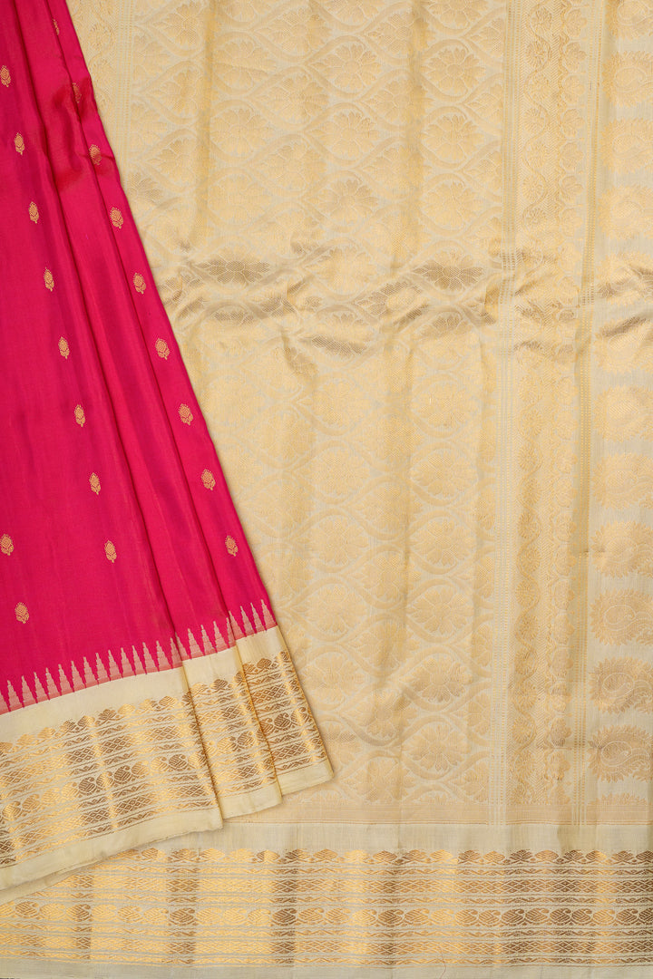 Red pink and ivory pure Kuttu Gadwal Silk Saree