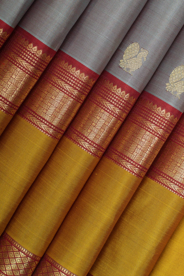 Grey shot colour pure kanchipuram silk saree