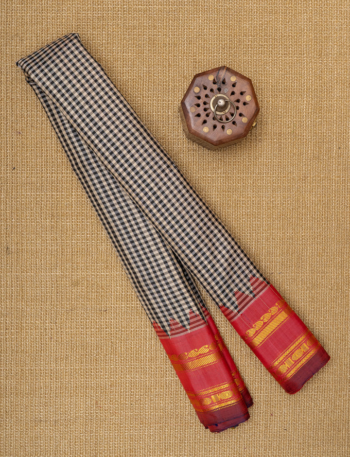 Black and white checks Gadwal & Kuttu Gadwal silk saree
