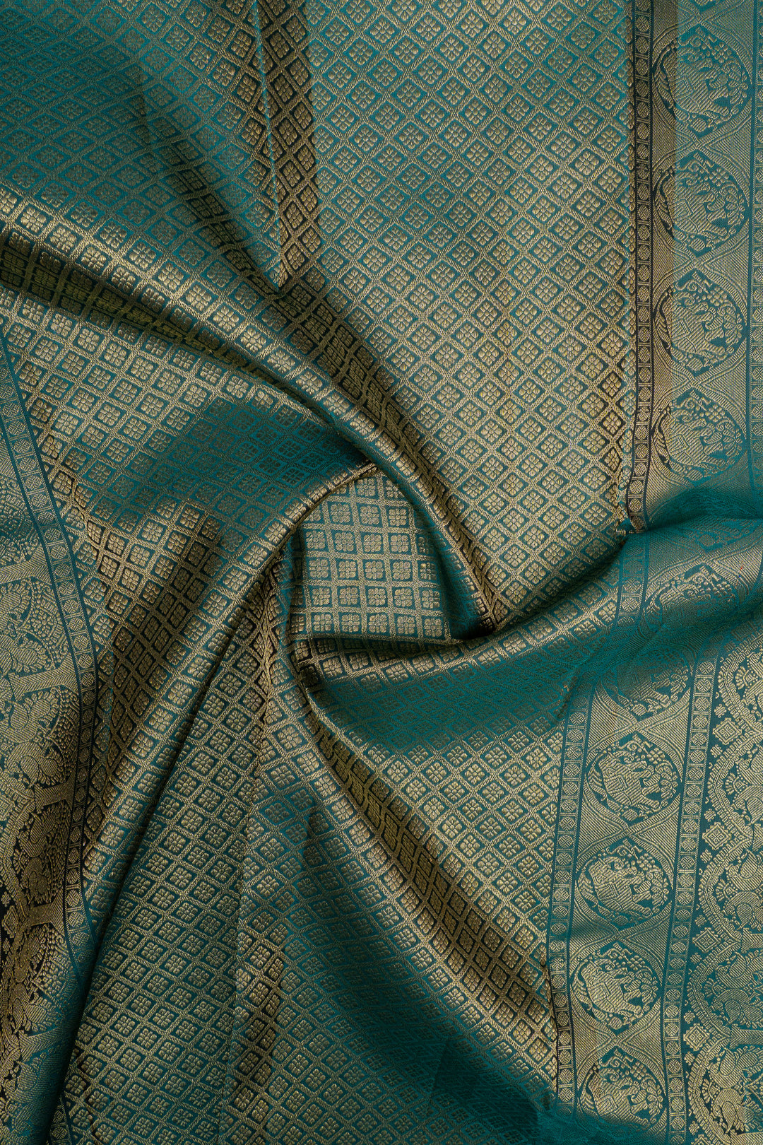 Bottle green temple border Paithani motifs pure kanchipuram silk saree