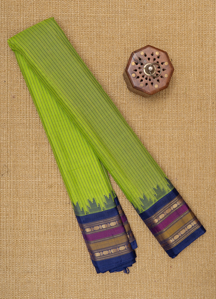 Parrot green and blue linen Gadwal silk saree