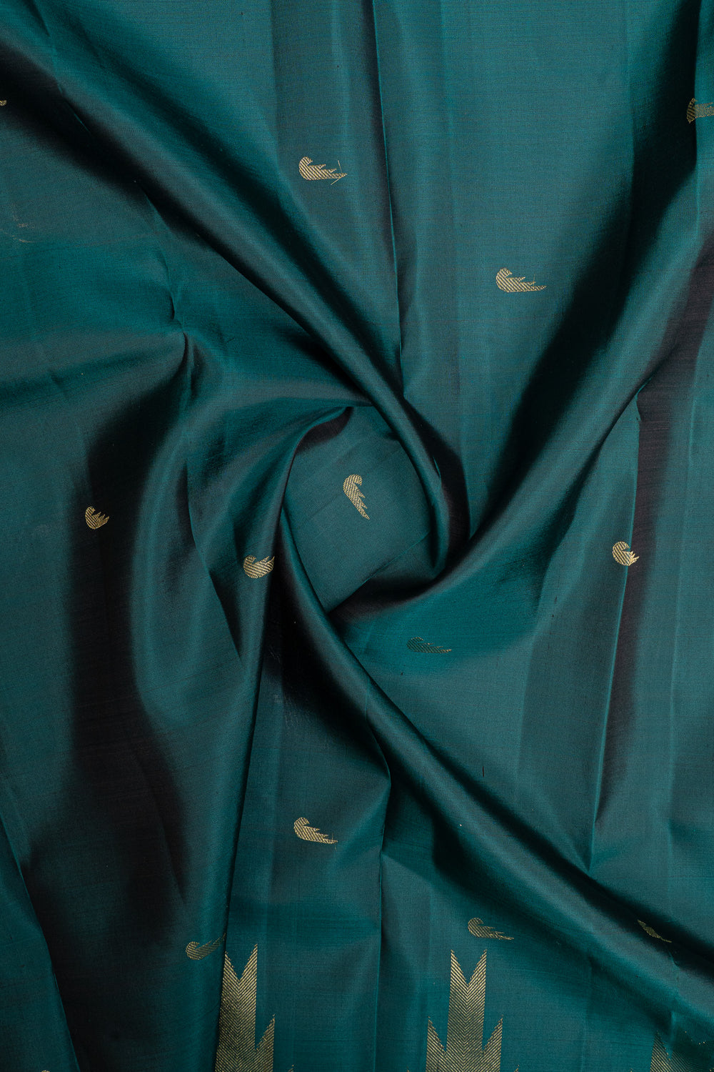 Bottle green temple border Paithani motifs pure kanchipuram silk saree