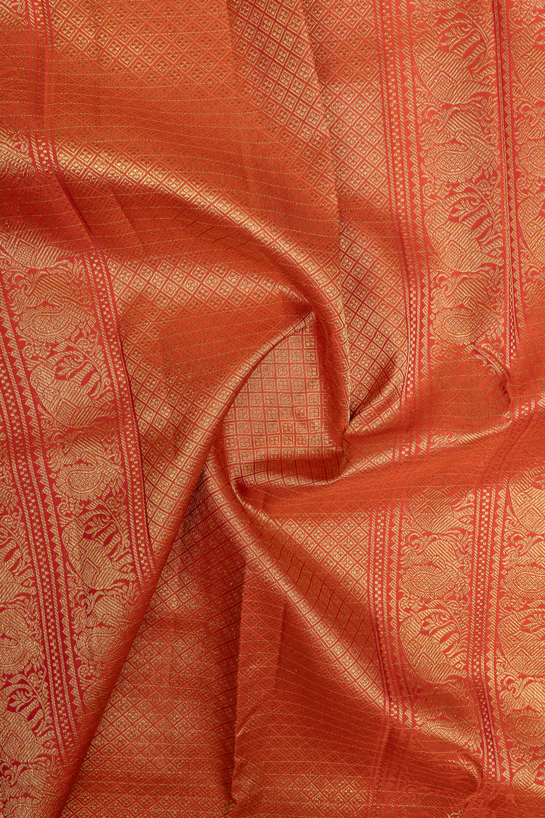 Pink and orange zari checks pure kanchipuram silk saree