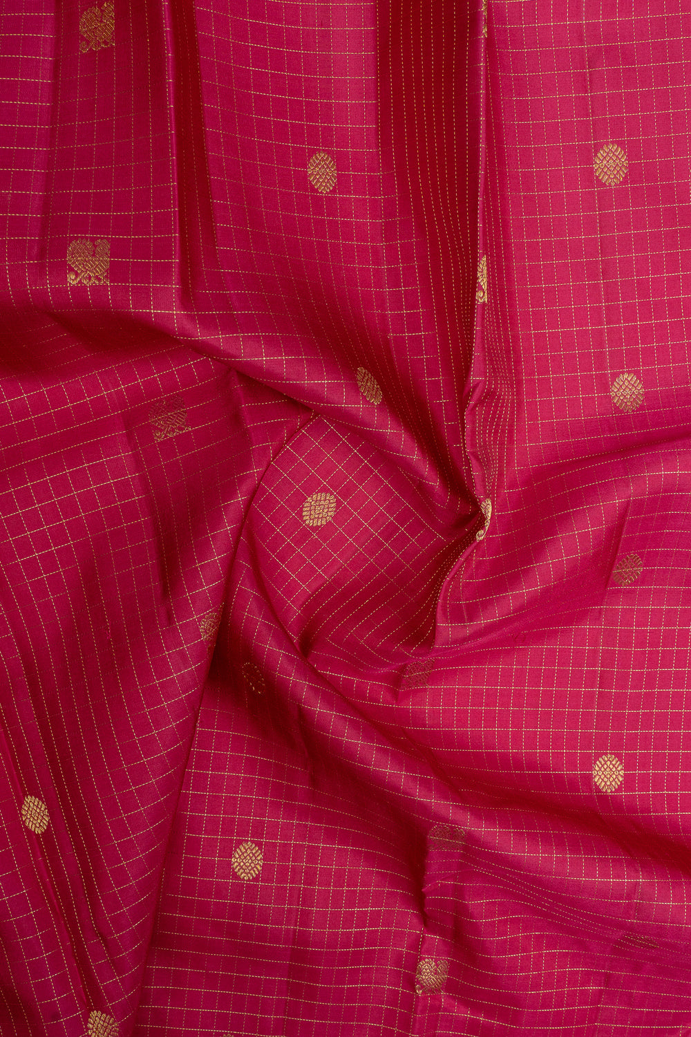 Pink and orange zari checks pure kanchipuram silk saree