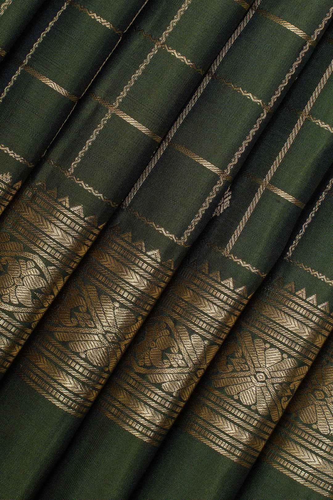 Pine green neli Checks pure kanchipuram silk saree