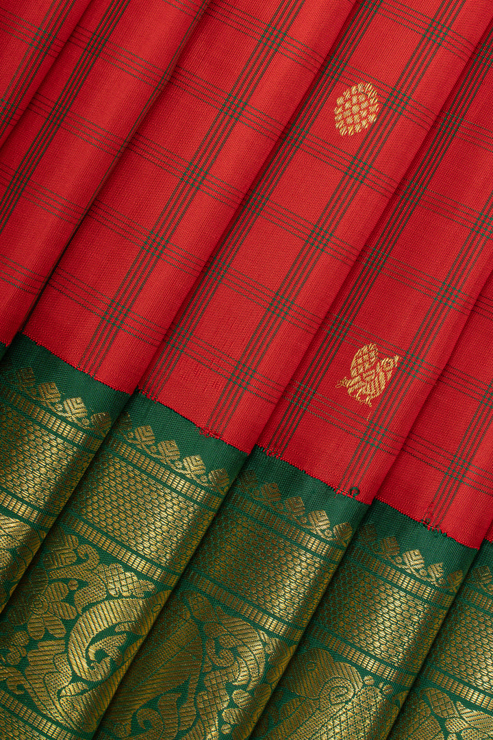 Red and green traditional pure kanchipuram silk saree