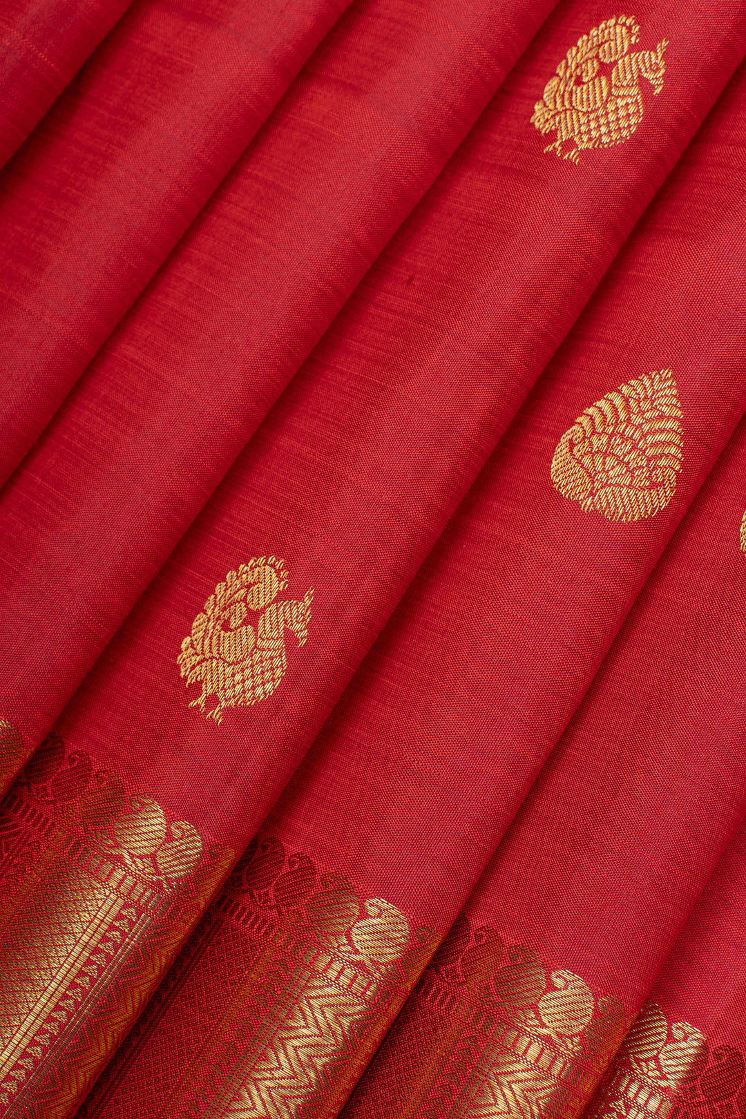 Red and gold traditional pure kanchipuram silk saree