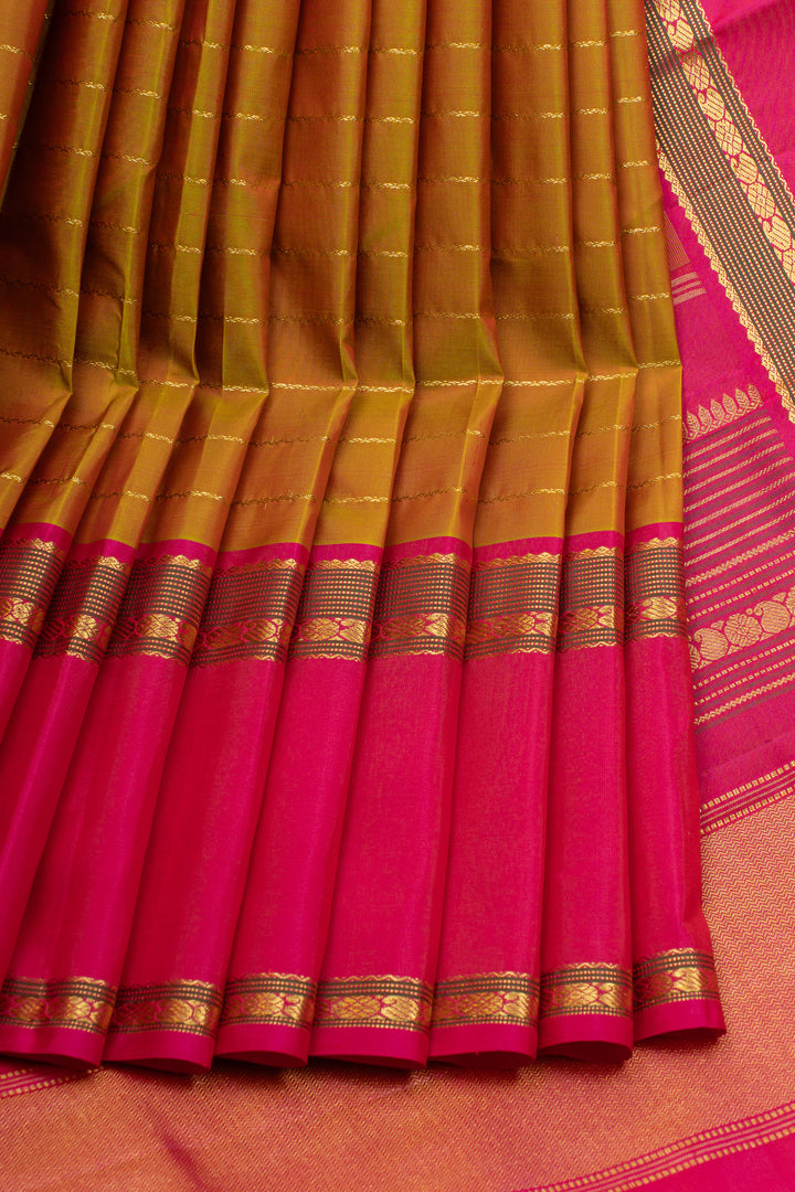 Mandhulir neli stripes rettai pettu  pure kanchipuram silk saree