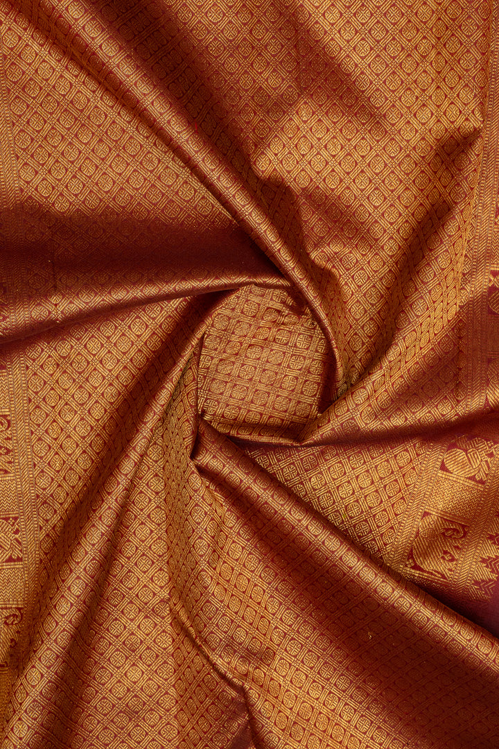Greenish red shot colour pure kanchipuram silk saree