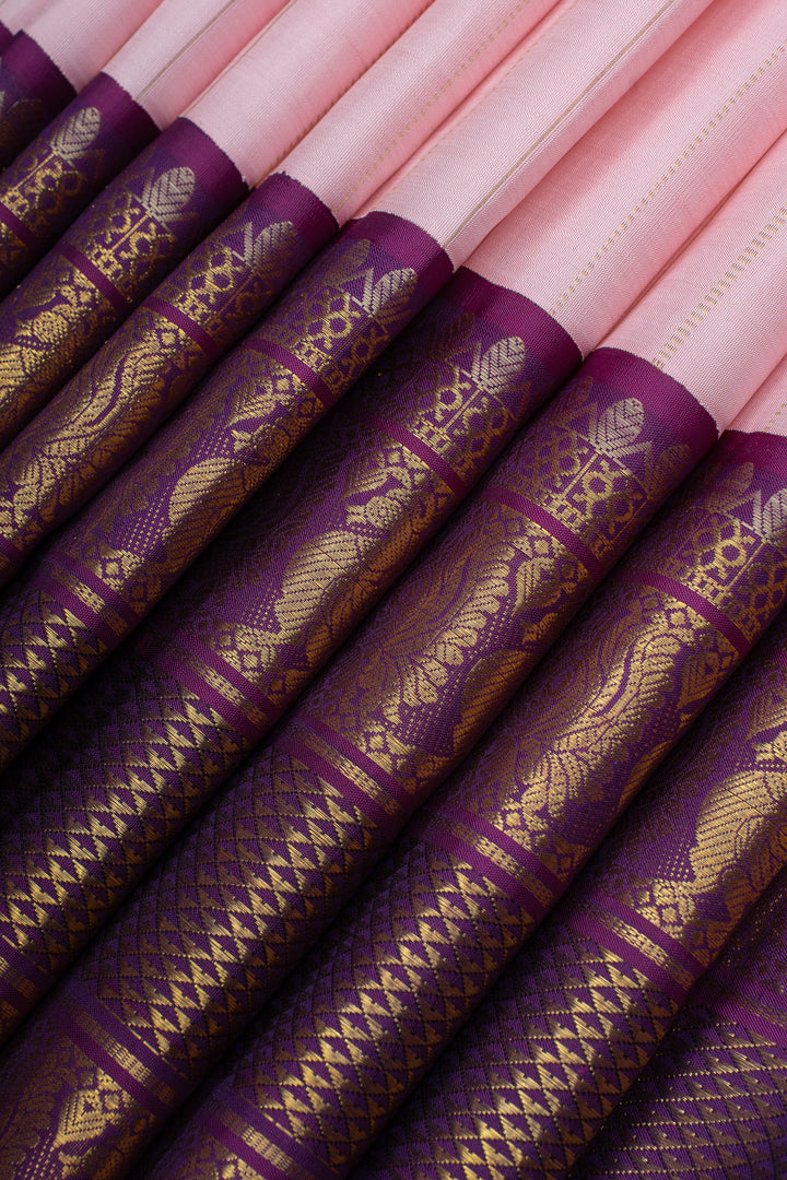 Pink and purple traditional pure kanchipuram silk saree