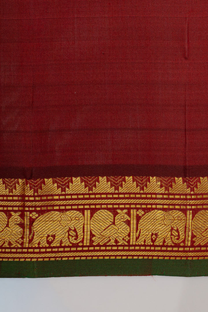 Greenish red shot colour pure kanchipuram silk saree