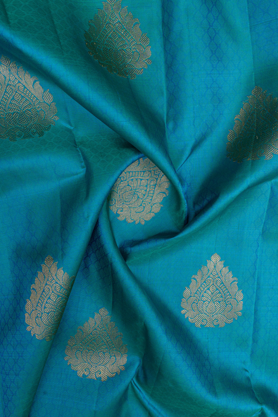 Peacock blue thread brocade pure kanchipuram silk saree