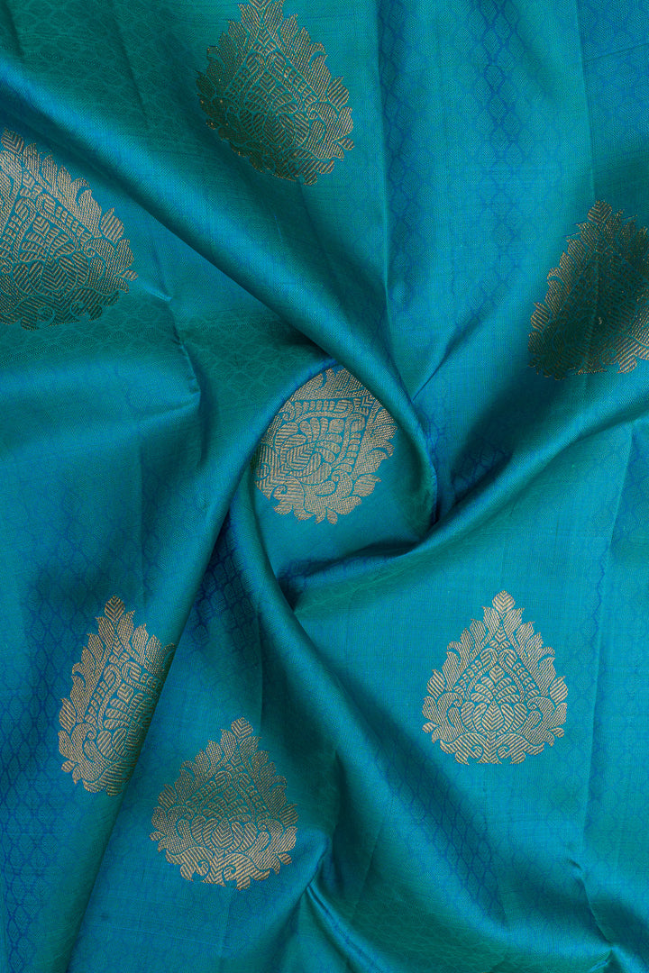 Peacock blue thread brocade pure kanchipuram silk saree