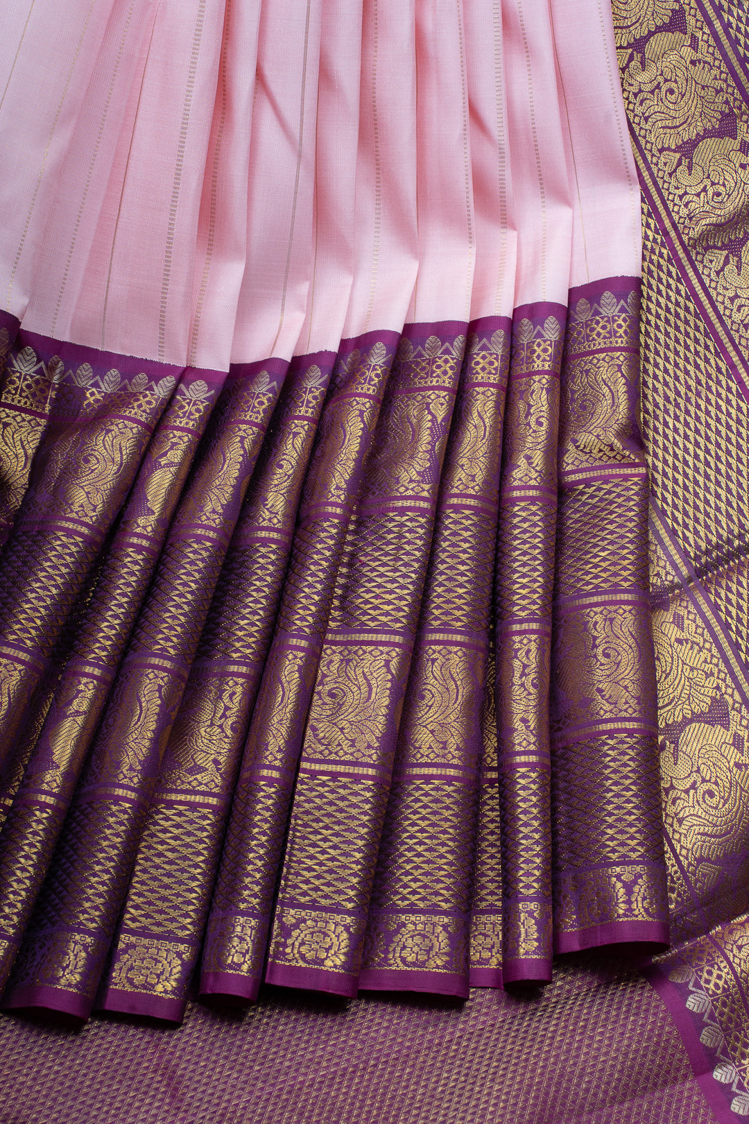 Pink and purple traditional pure kanchipuram silk saree