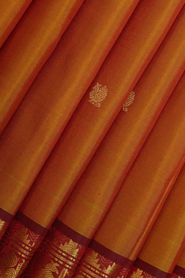 Greenish red shot colour pure kanchipuram silk saree