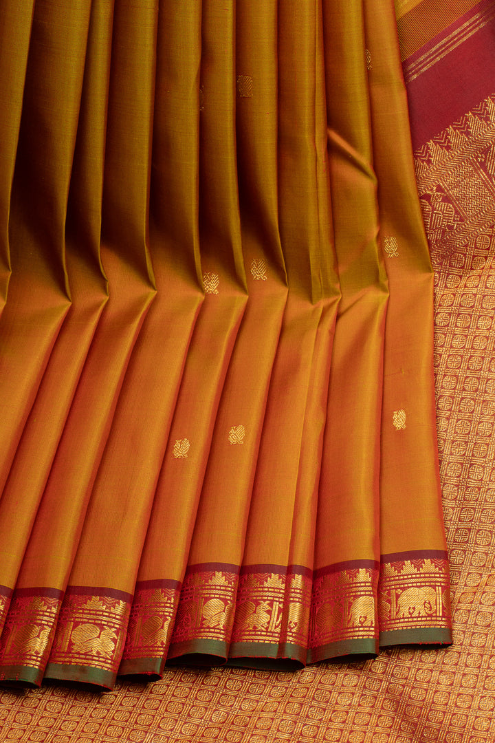 Greenish red shot colour pure kanchipuram silk saree