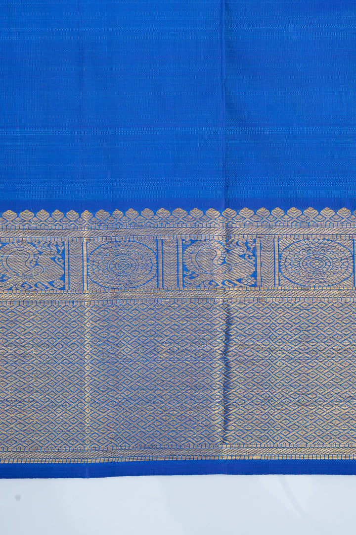 Peacock blue thread brocade pure kanchipuram silk saree