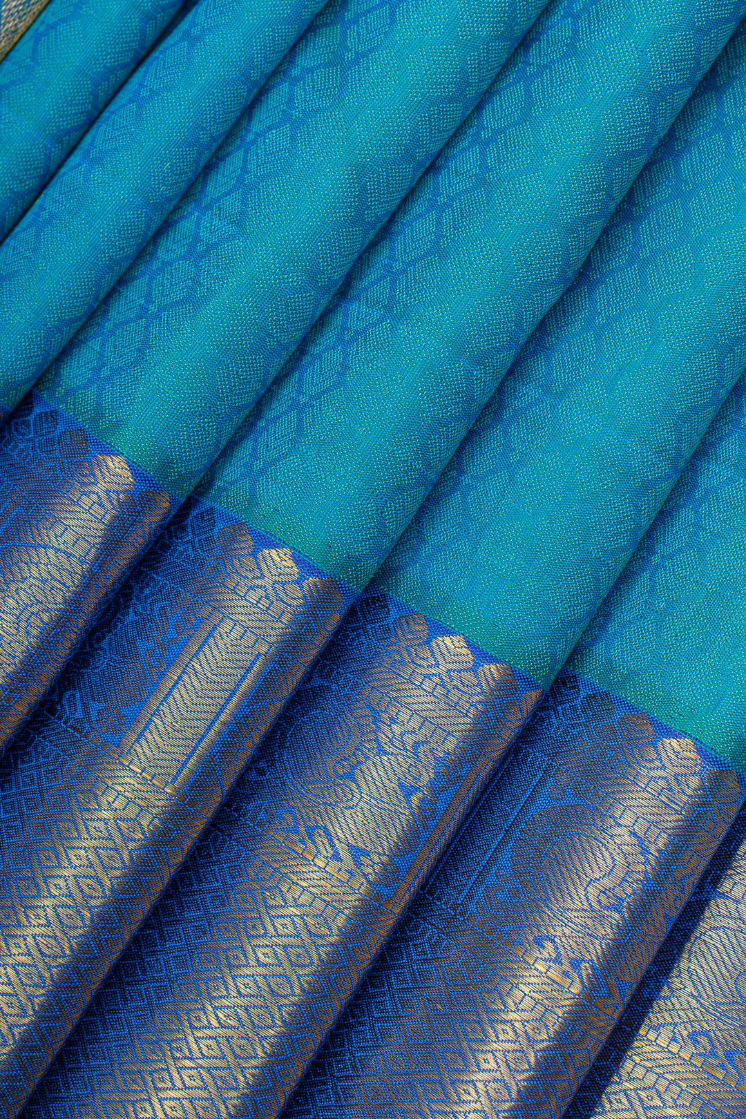 Peacock blue thread brocade pure kanchipuram silk saree