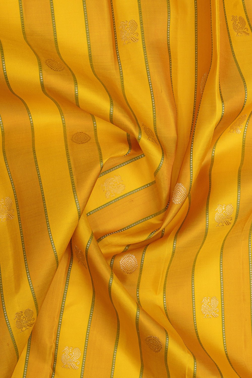 Mustard yellow stripes pure kanchipuram silk saree