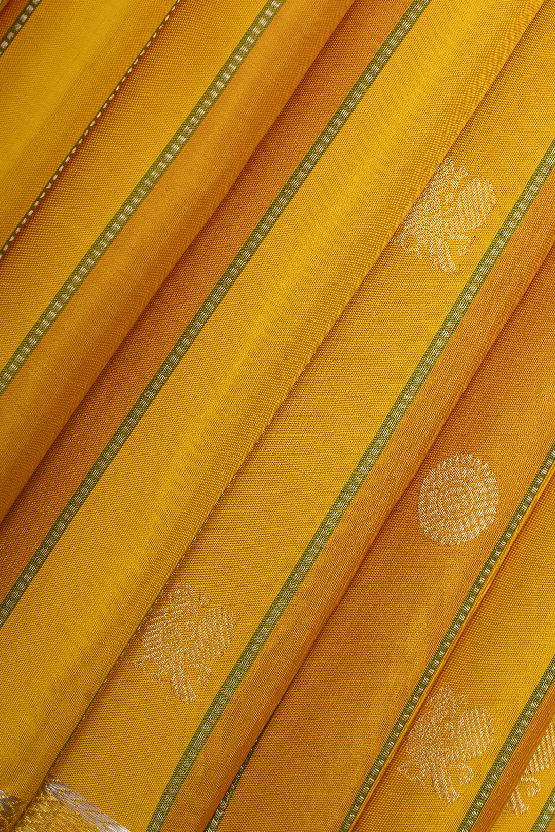 Mustard yellow stripes pure kanchipuram silk saree