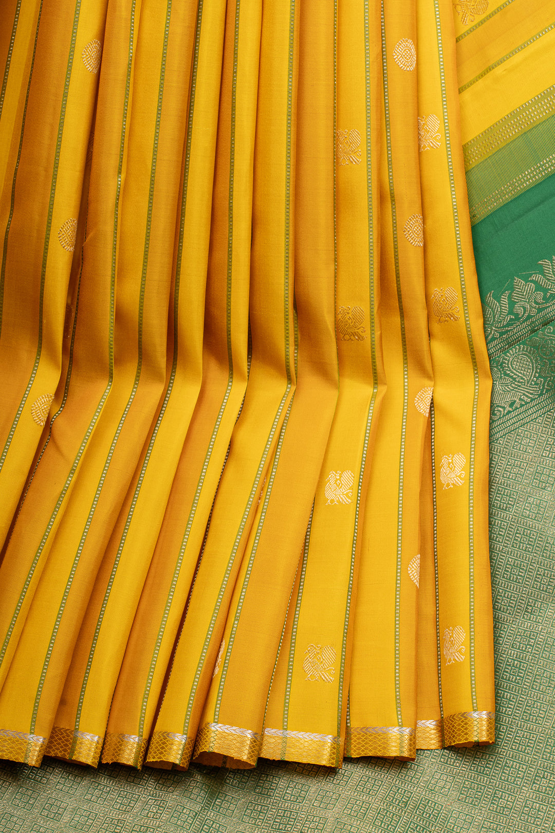 Mustard yellow stripes pure kanchipuram silk saree
