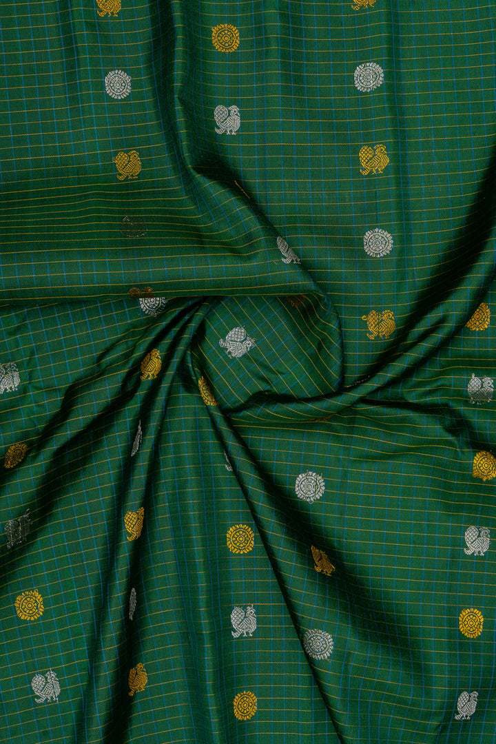 Emerald Green rettai pettu Kuttu Gadwal Silk Saree