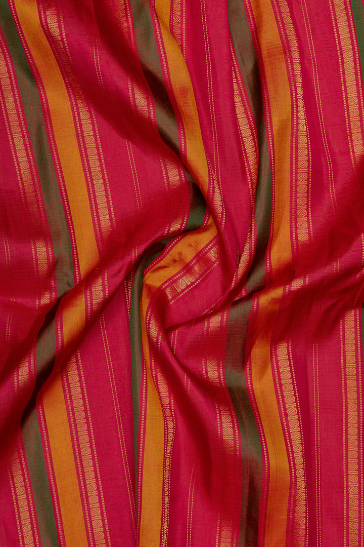 Ivory and red  pure Linen Gadwal silk saree