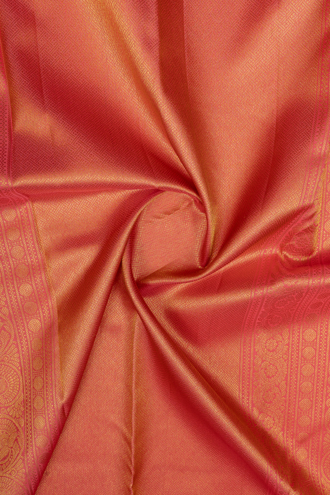 Peacock blue and peach floral brocade pure kanchipuram silk saree