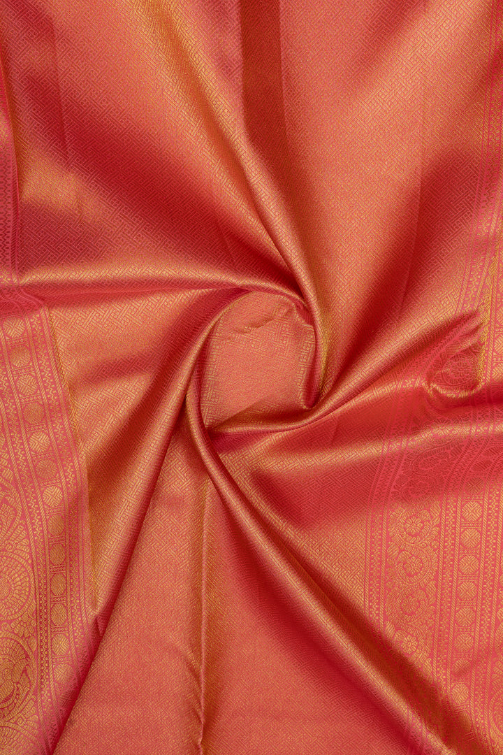 Peacock blue and peach floral brocade pure kanchipuram silk saree