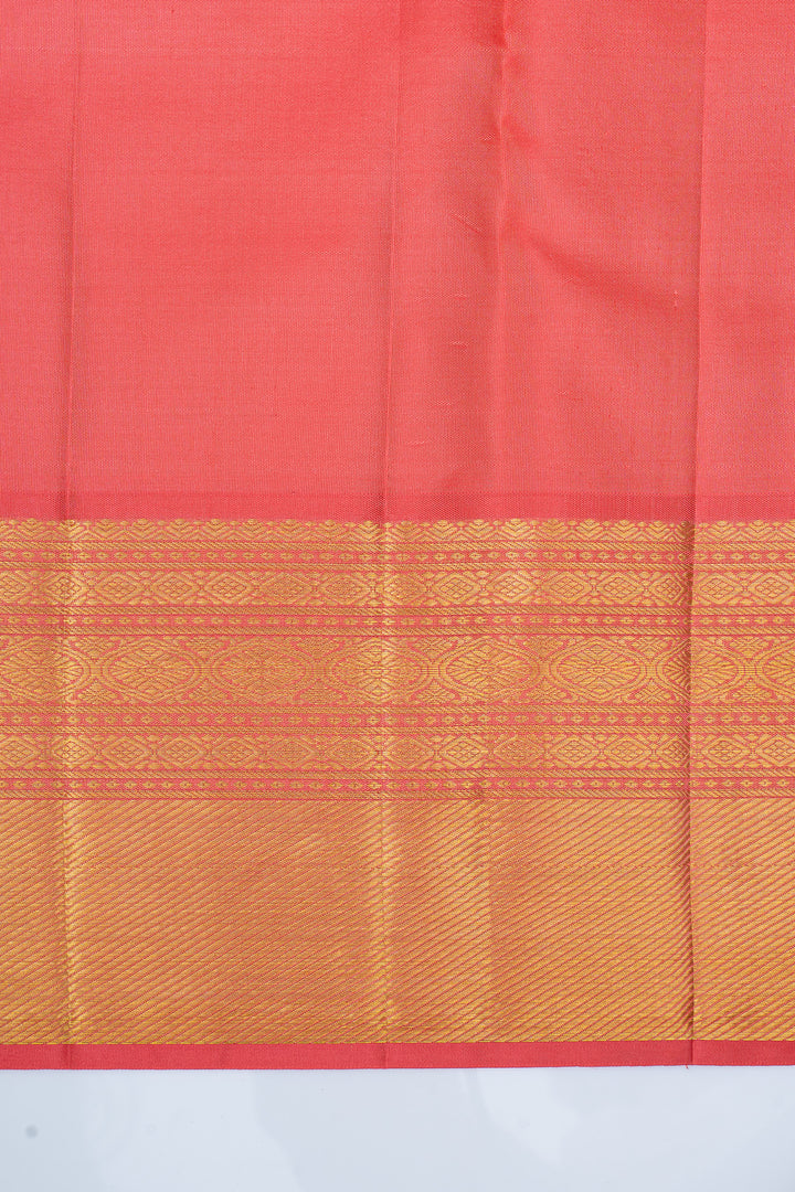 Peacock blue and peach floral brocade pure kanchipuram silk saree