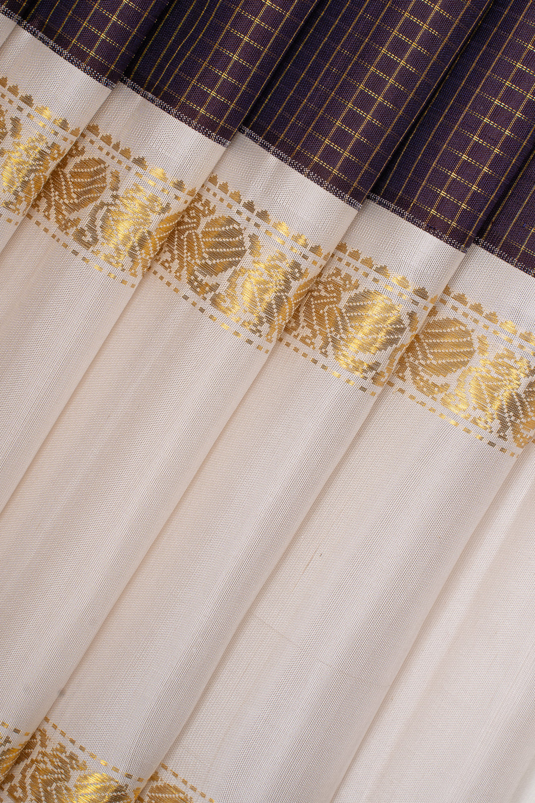 Jamun and ivory zari checks  pure kanchipuram silk saree