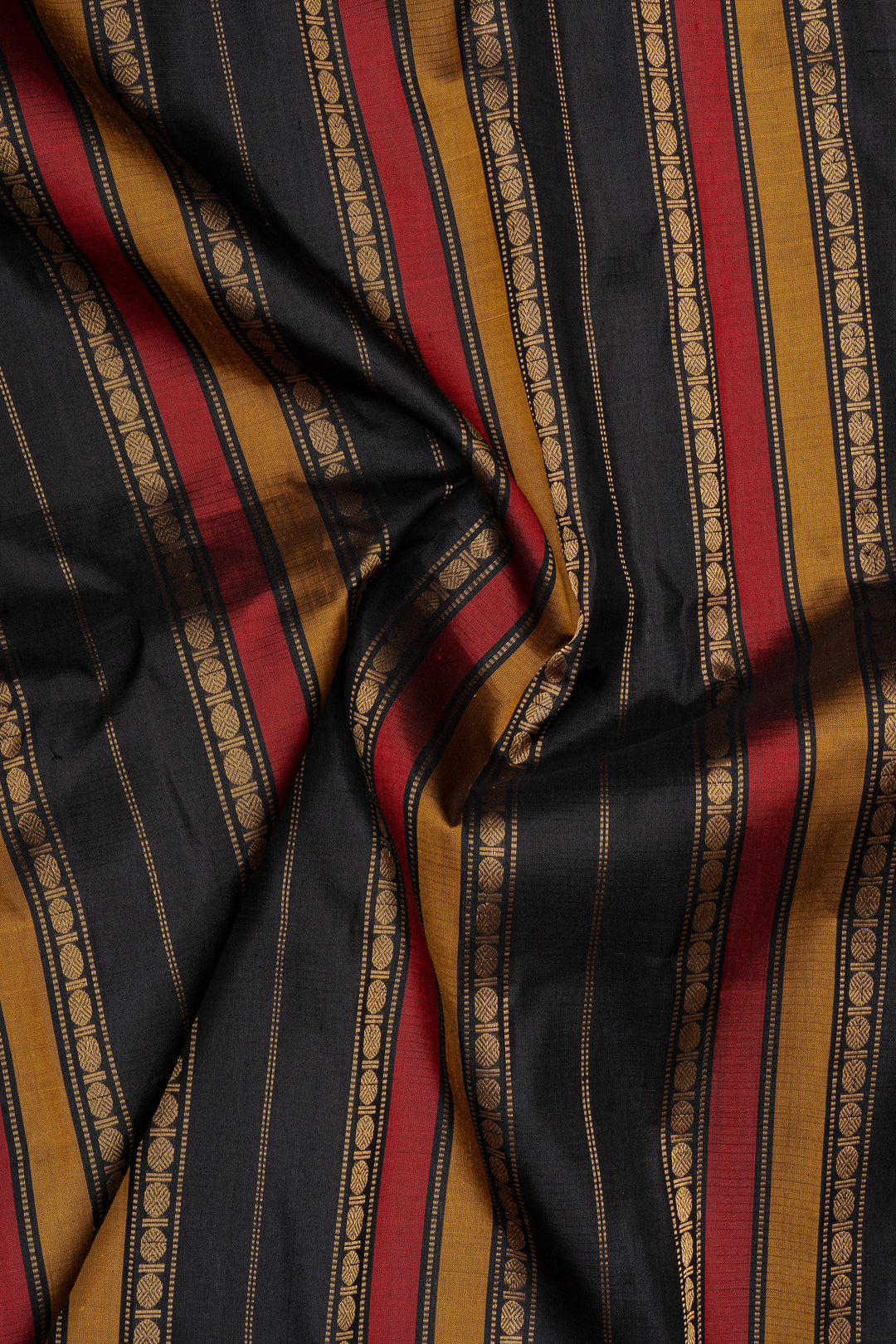 Beige and black checks linen Gadwal silk saree