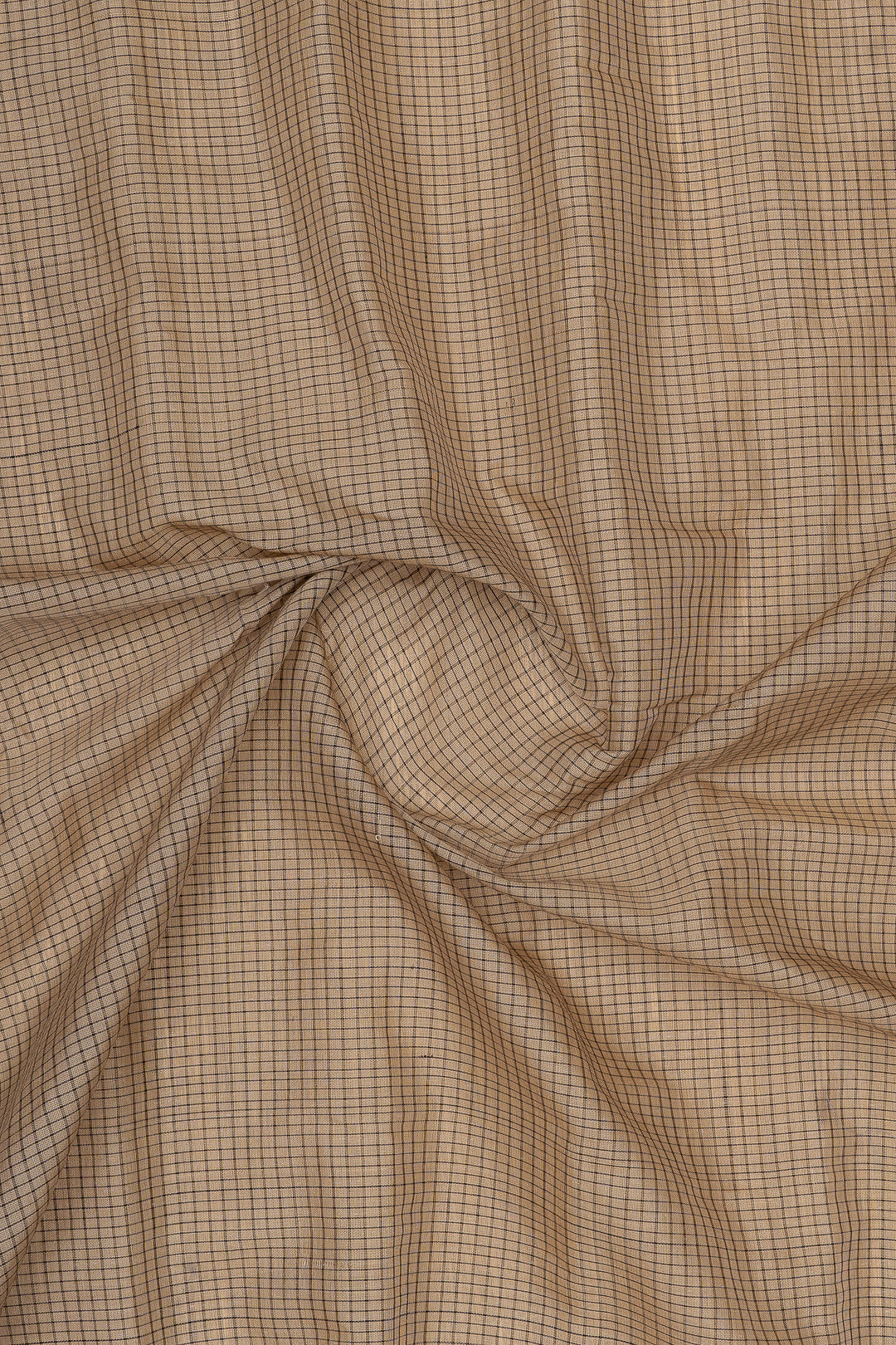 Beige and black checks linen Gadwal silk saree