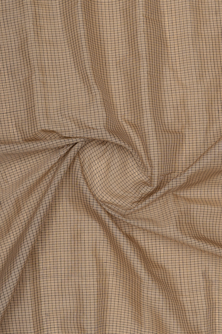 Beige and black checks linen Gadwal silk saree