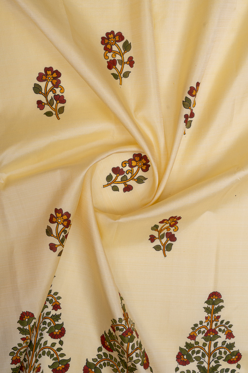 Cream Handpainted artistic Kanjivaram silk saree