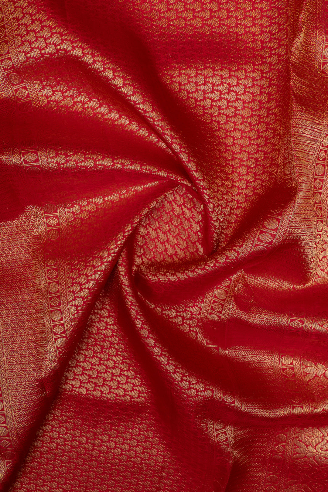 Champagne gold and red floral brocade pure kanchipuram silk saree