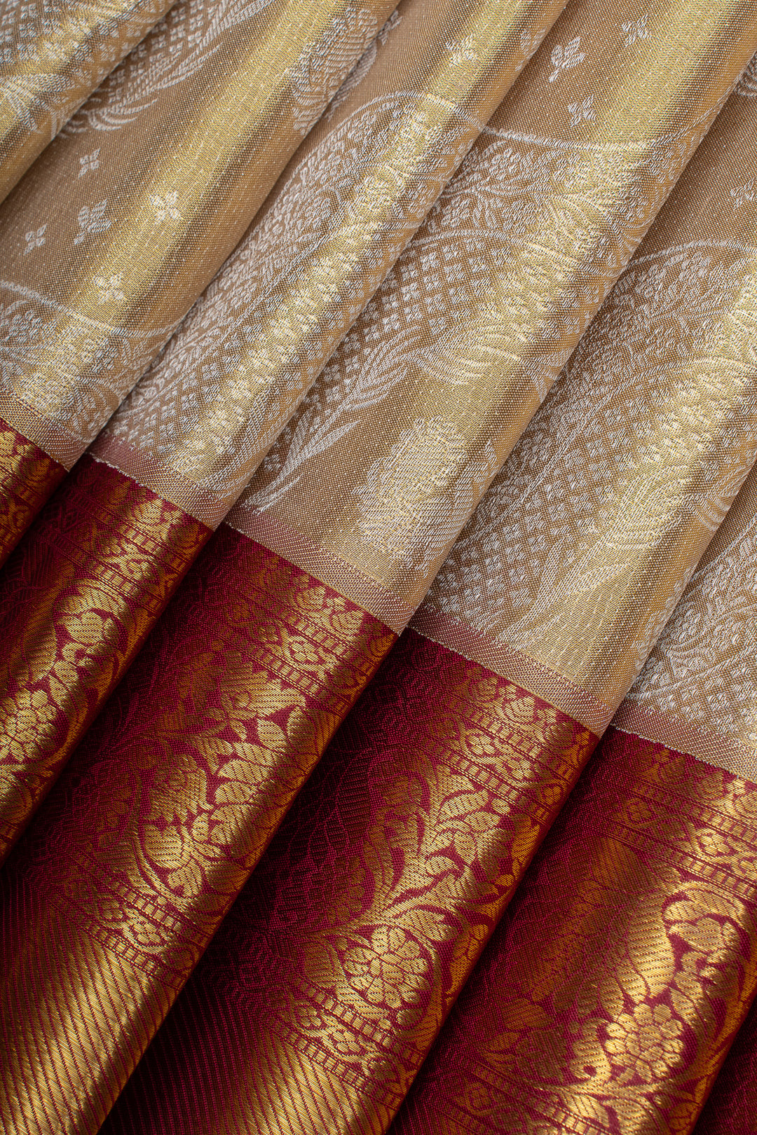 Gold and red tissue pure kanchipuram silk saree