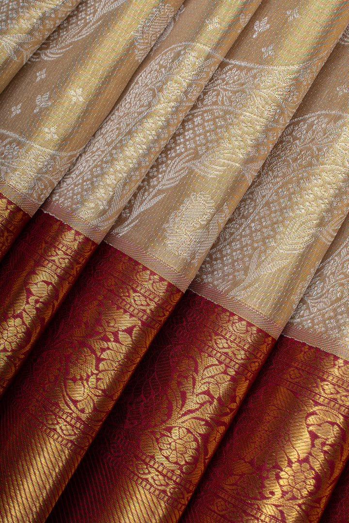 Gold and red tissue pure kanchipuram silk saree