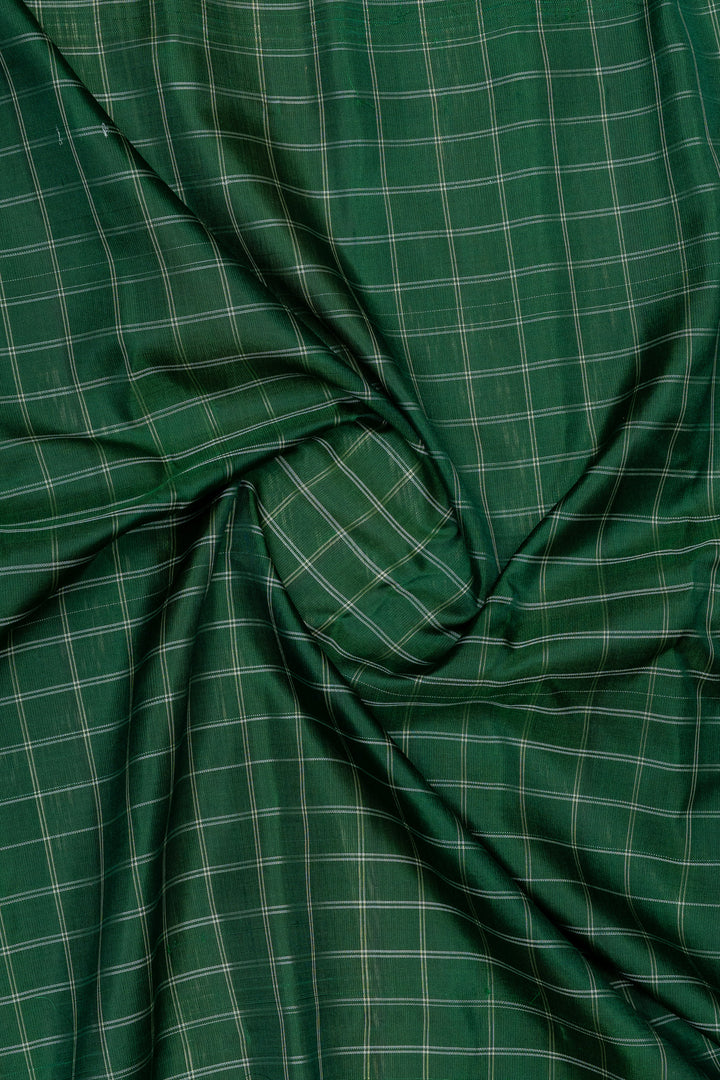 Bottle green and pista green checks Kuttu Gadwal Silk Saree