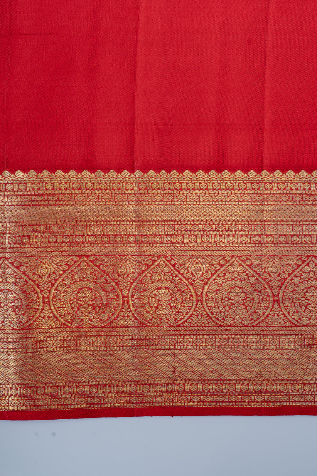 Champagne gold and red floral brocade pure kanchipuram silk saree