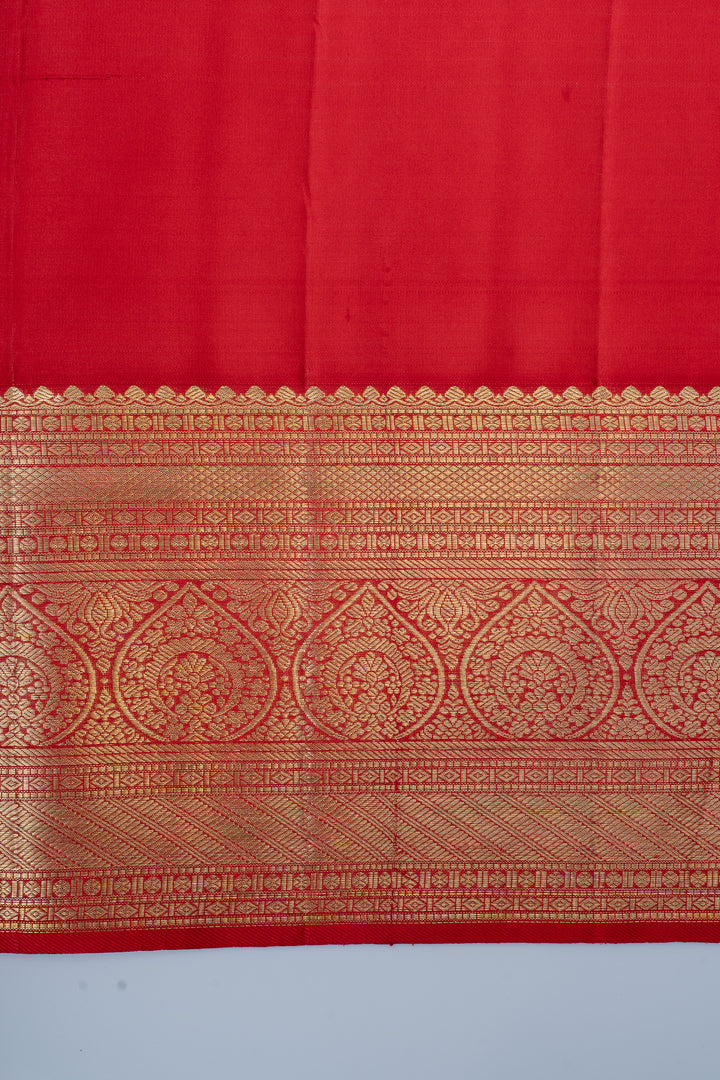 Champagne gold and red floral brocade pure kanchipuram silk saree