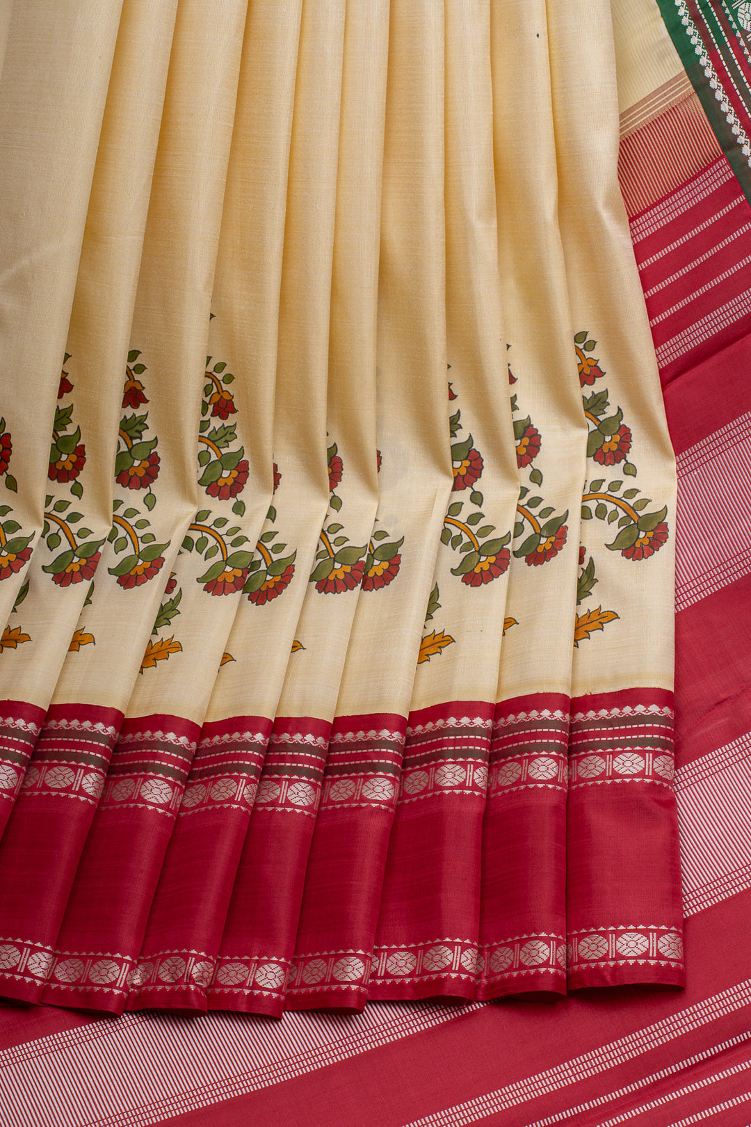 Cream Handpainted artistic Kanjivaram silk saree