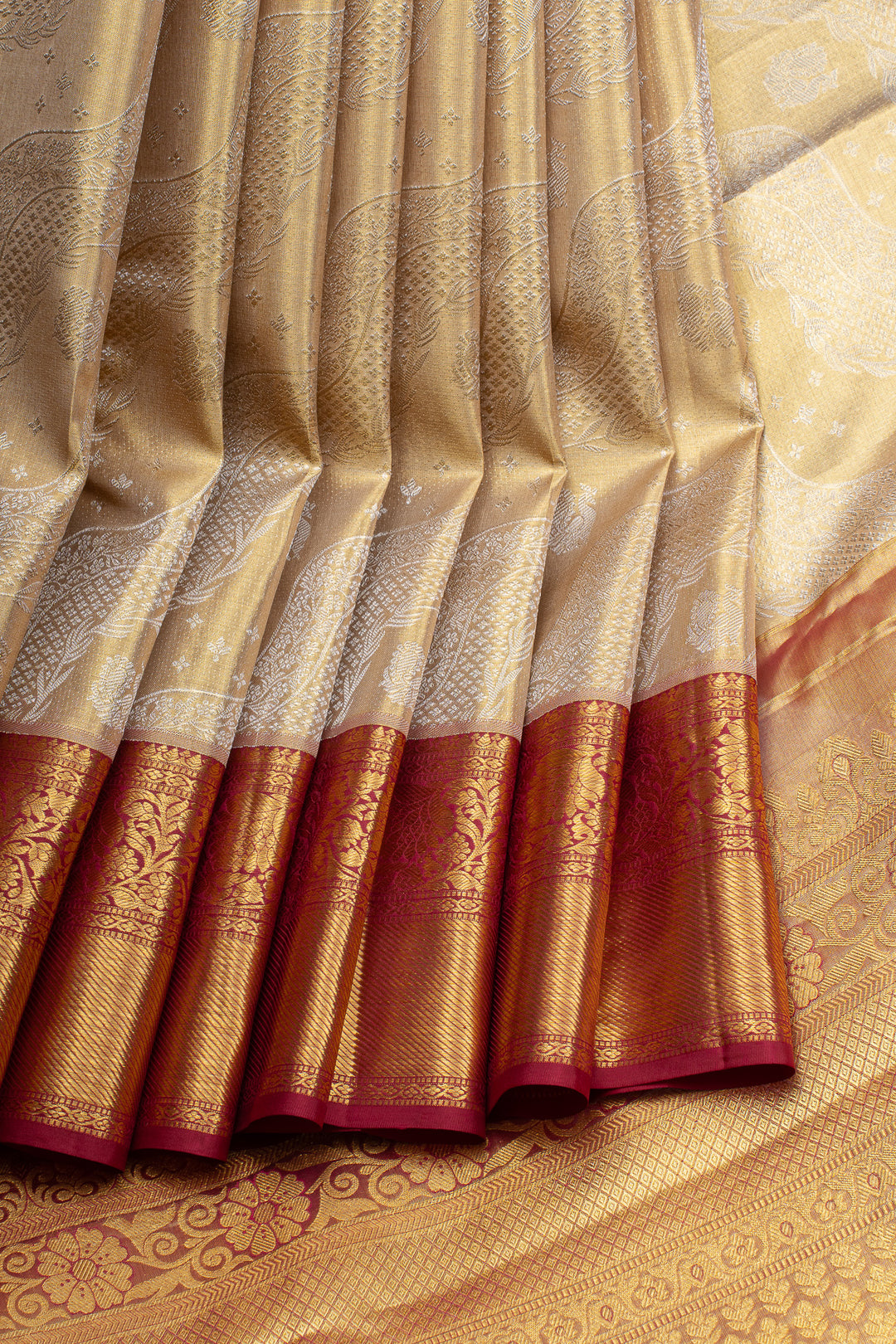 Gold and red tissue pure kanchipuram silk saree