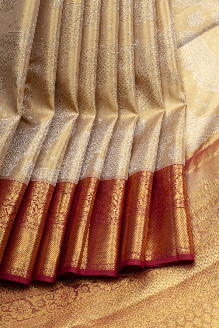 Gold and red tissue pure kanchipuram silk saree