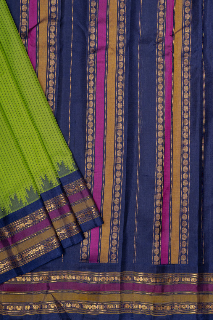 Parrot green and blue linen Gadwal silk saree